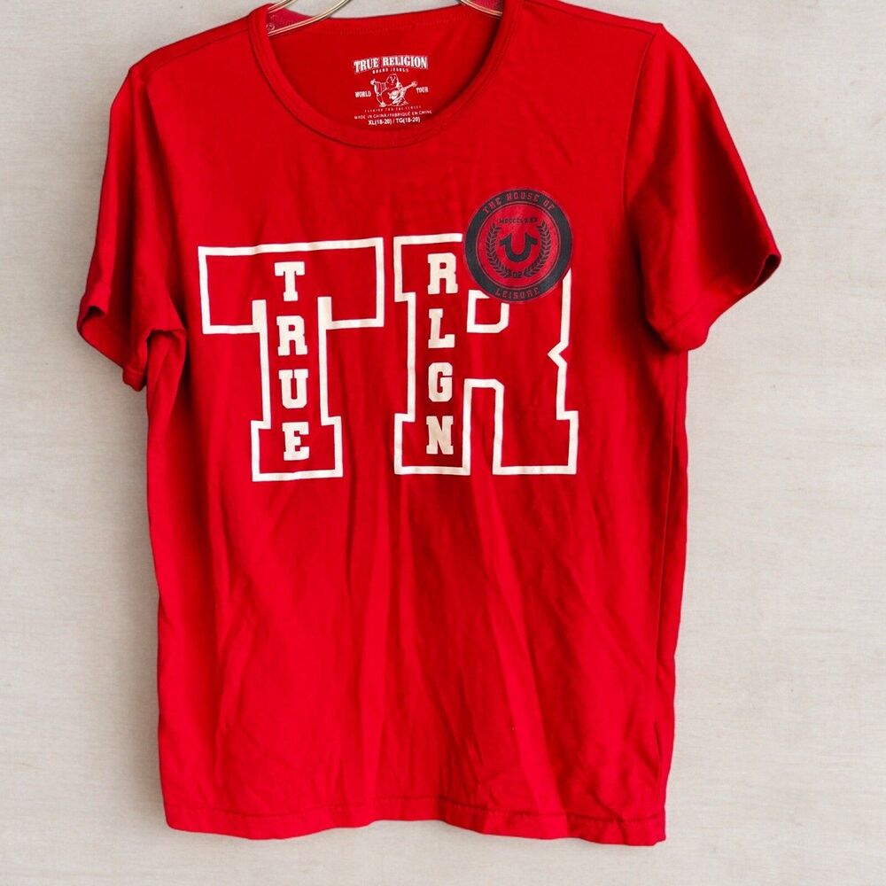 True Religion Red Juniors Sz XL (18-20) Short Sleeve T-Shirt Y2K Retro Stretch